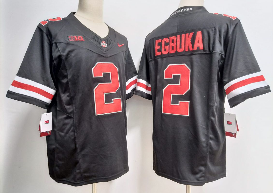 Men Ohio State Buckeyes 2 Egbuka Black Nike 2025 NCAA Jersey style 1